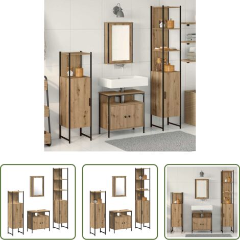 Estante de baño -  Juego de muebles de baño con estante 4 pcs Roble artisan