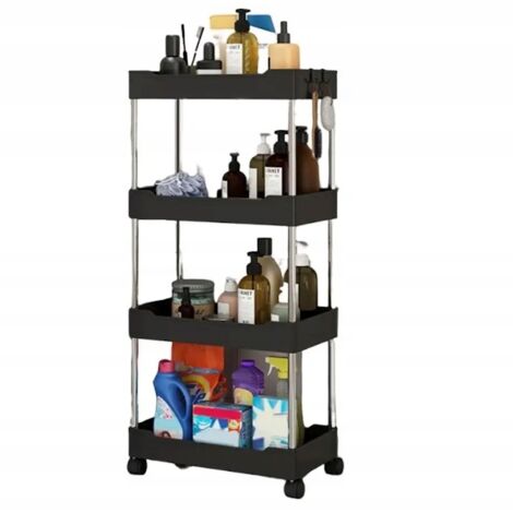ESTANTE DE BAÑO, MUEBLES DE COCINA, ESTANTE MÓVIL, 4 RUEDAS, NEGRO