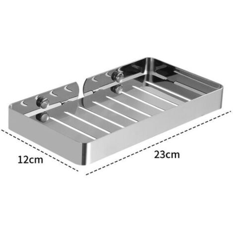 Estante de baño sin perforaciones, jabonera de pared de acero inoxidable 304 (plata larga)