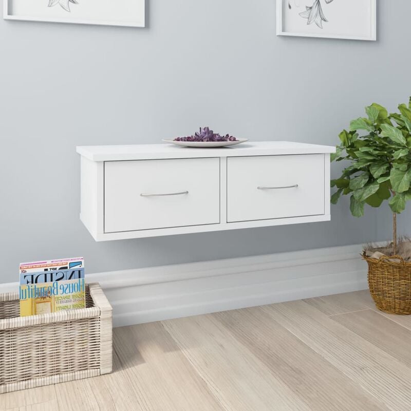 

Estante de cajones pared aglomerado blanco brillo 60x26x18,5 cm