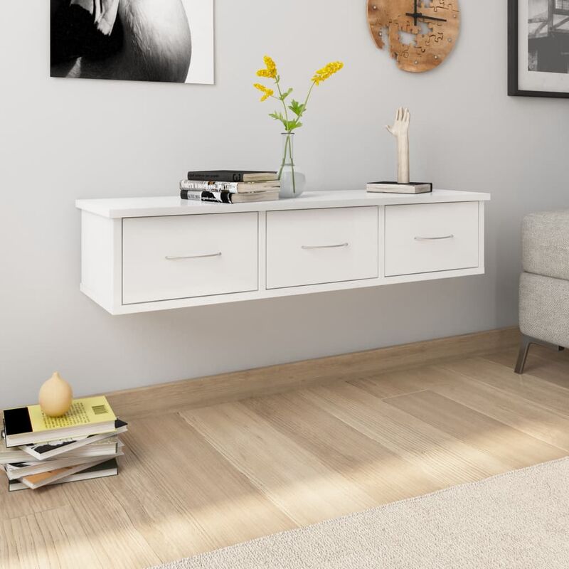 

Estante de cajones pared aglomerado blanco brillo 88x26x18,5 cm