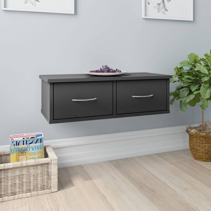 

Youthup - Estante de cajones pared aglomerado gris brillo 60x26x18,5 cm - Gris