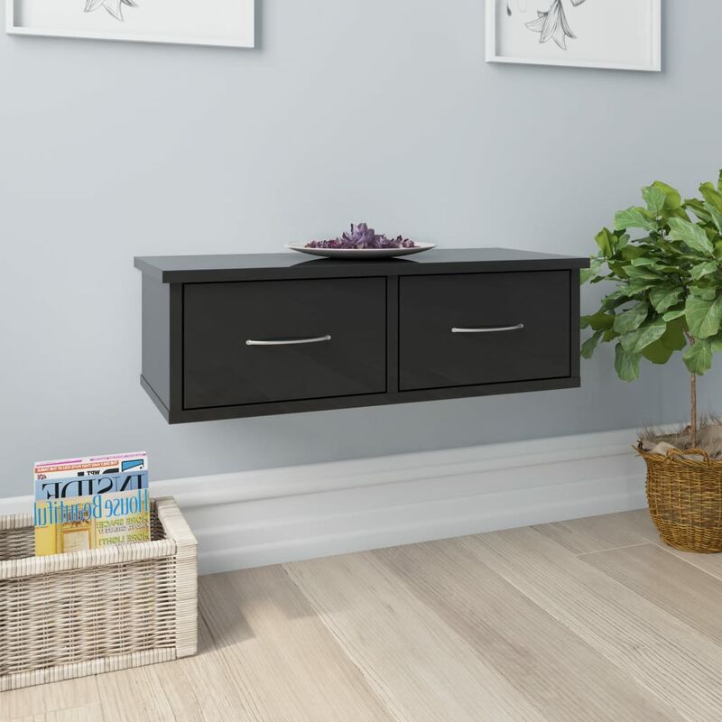 

Estante de cajones pared aglomerado negro brillo 60x26x18,5 cm