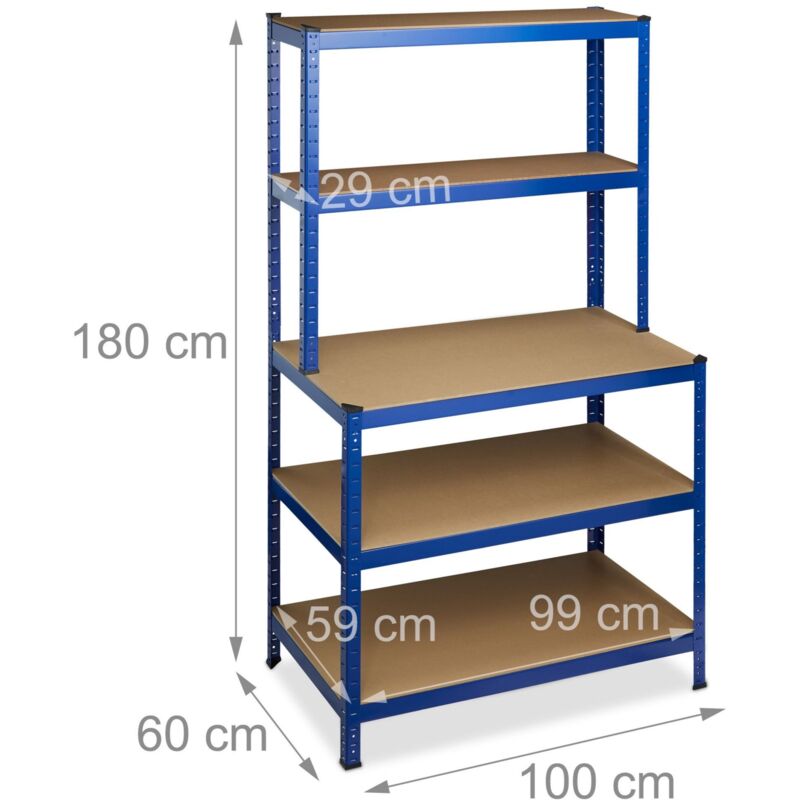 Estante de carga pesada banco de trabajo de garaje 900 kg soportado por clip 5 niveles sótano 180 cm azul