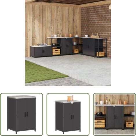 Estante de cocina -  Almacenamiento de cocina con puerta Negro 60 x 50 x 92 cm Acero