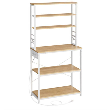 Estante de cocina con regleta para cafetera 6 estantes 6 ganchos para microondas estructura de acero 40 x 80 x 167 cm blanco 120005662