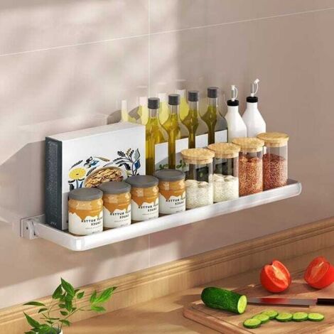 Estante de cocina, especiero, plegable, 50×12,8×3 cm - Almacenamiento de cocina sin taladros, para especias, multifuncional