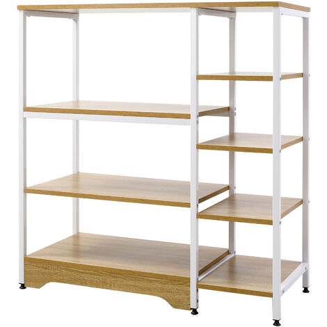 Estante de Cocina Estantería para Microondas Multiusos con 7 Estantes de Almacenamiento para Utensilios Libros Plantas 90x40x95 cm Madera Natural
