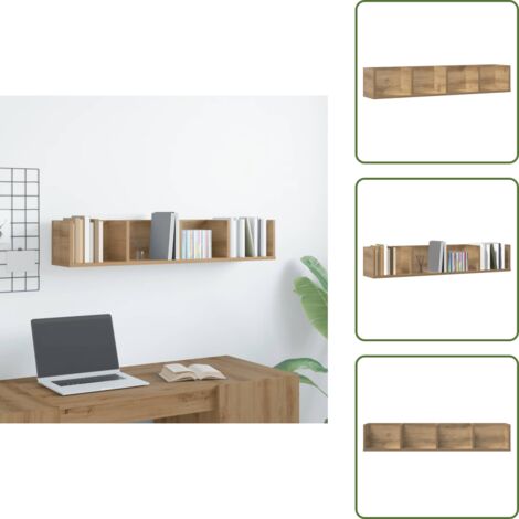 Estante de contrachapada - vidaXL Estante pared CD madera ingeniería roble artisan 100x18x18 cm - Estante para música
