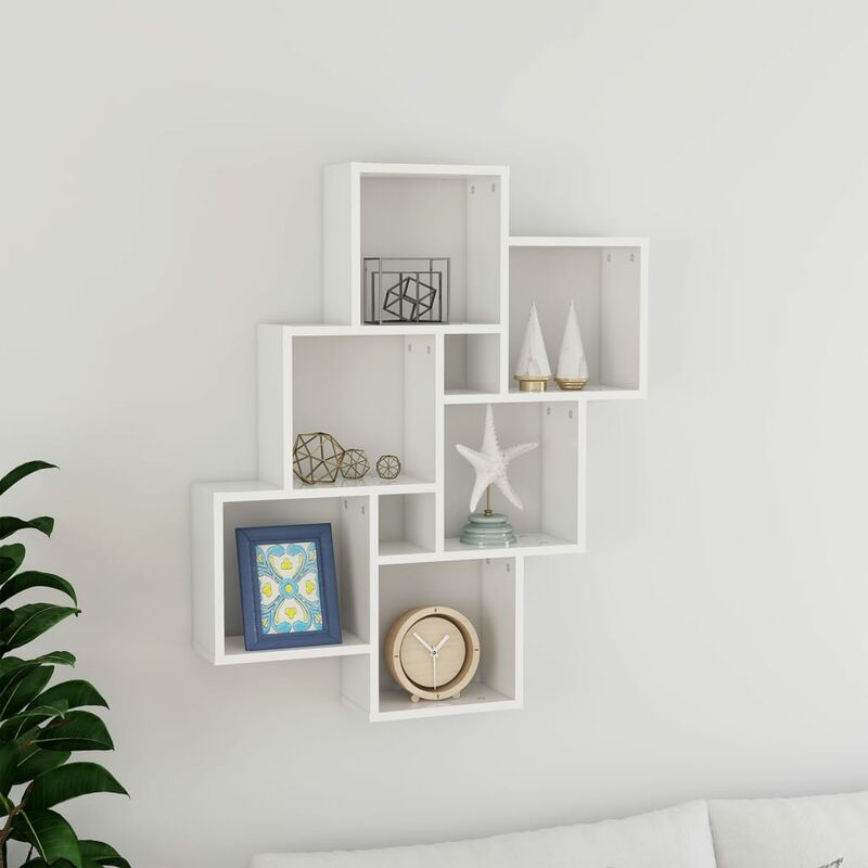 

Estante de cubo de pared aglomerado blanco brillante 78x15x93cm