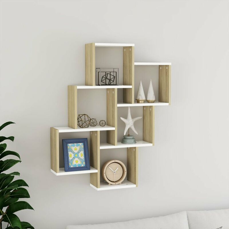 

Estante de cubo de pared aglomerado blanco y roble 78x15x93cm