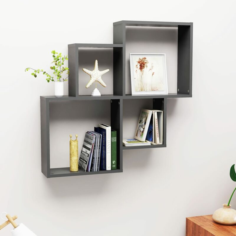 

Estante de cubo de pared aglomerado gris 80x15x78,5 cm