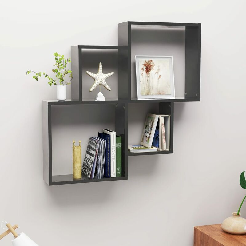 

Estante de cubo de pared aglomerado gris brillante 80x15x78,5cm