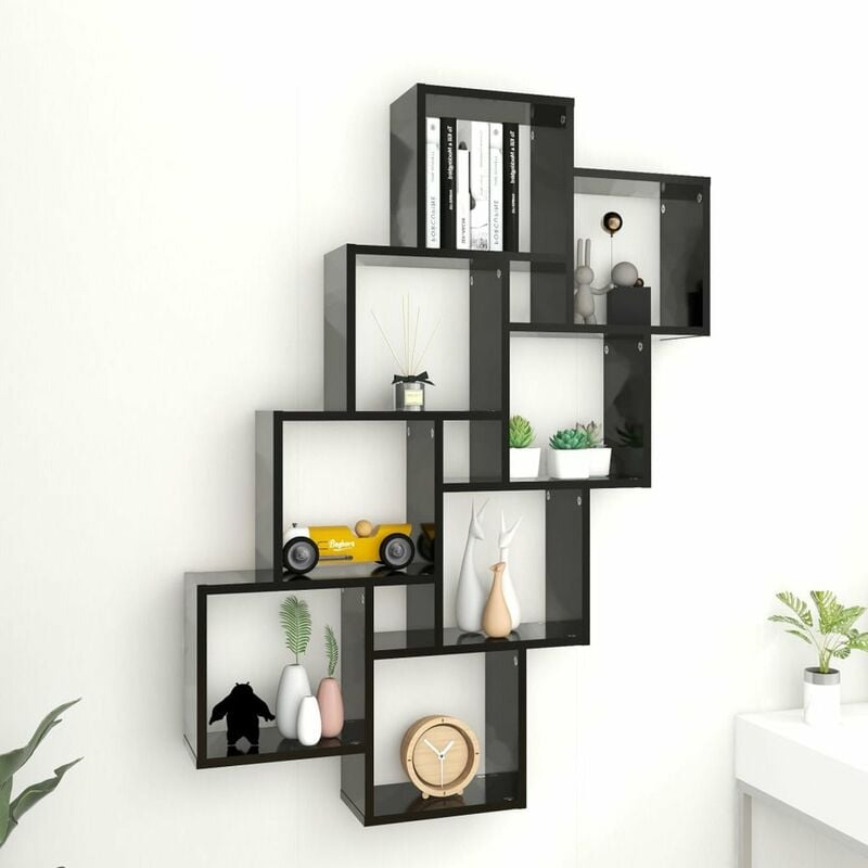 

Estante de cubo de pared aglomerado negro 90x15x119 cm