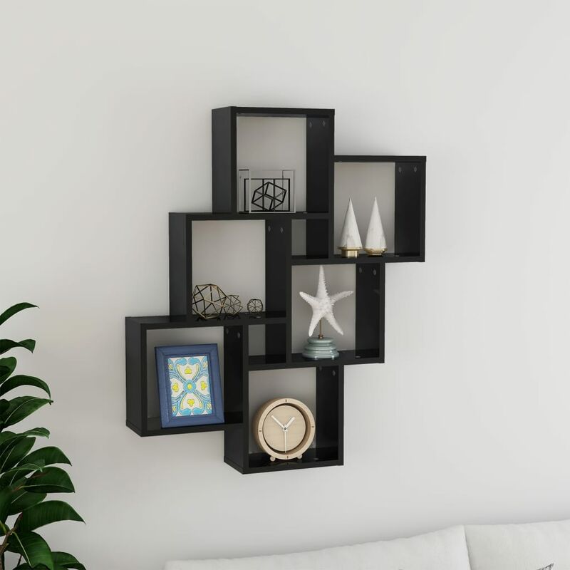 

Estante de cubo de pared aglomerado negro brillante 78x15x93cm