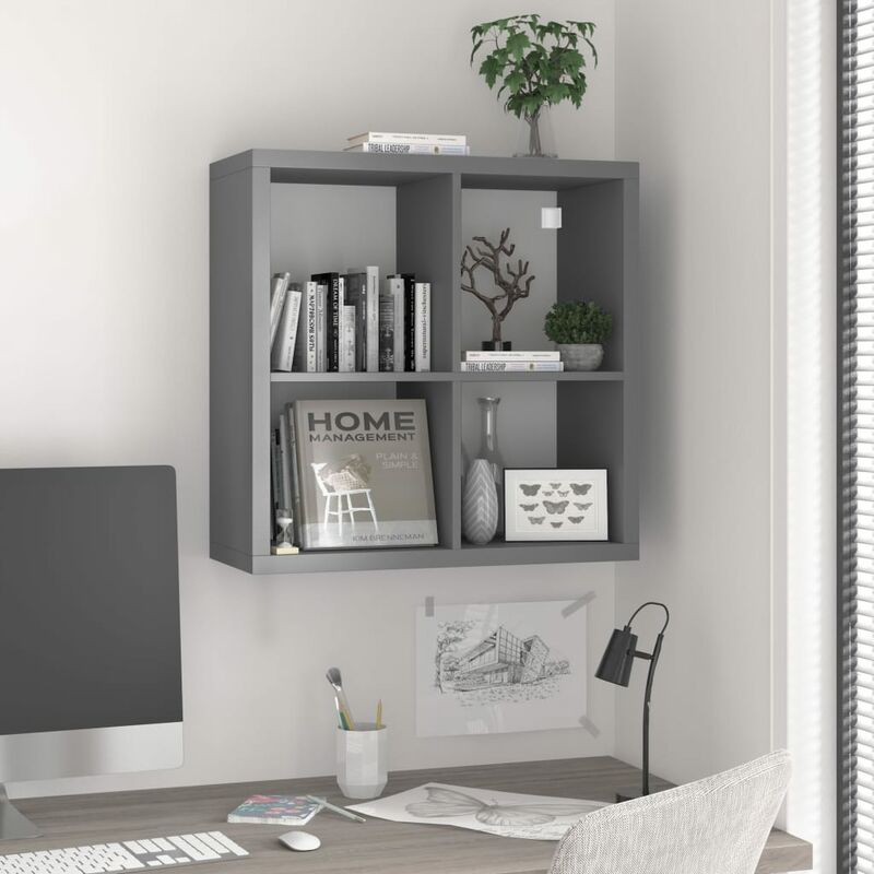 

Estante de cubo de pared gris MDF 69,5x29,5x69,5 cm