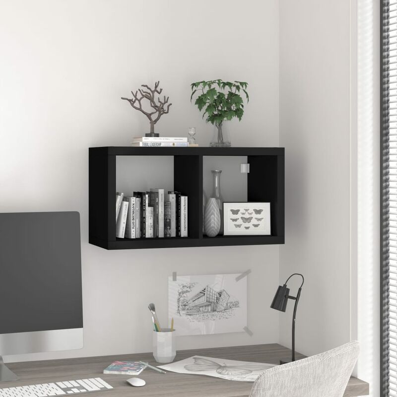 

Estante de cubo de pared MDF negro 69,5x29,5x37 cm