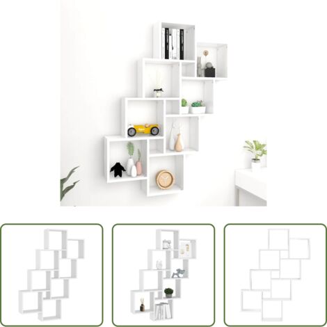 Estante de cubos -  Estante de cubo pared madera contrachapada blanco 90x15x119 cm