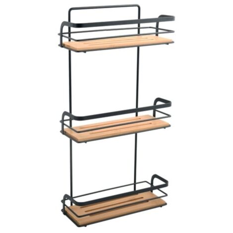 Estante de ducha de 3 niveles para fijar HIKO Bamboo & Black Steel MSV