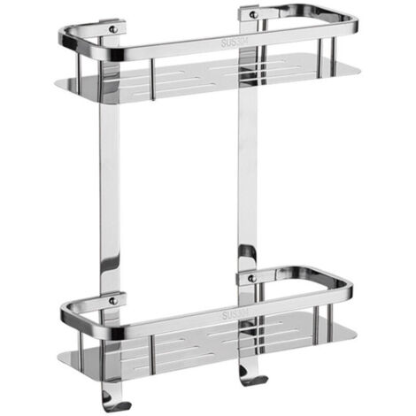 Estante de ducha de acero inoxidable - Estante de baño para baño Soporte de estante de esquina de pared (gancho trasero de acero inoxidable de 2 niveles)
