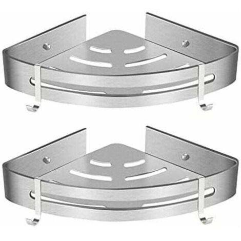 Estante de ducha de esquina, estante de baño sin perforaciones, cesta de almacenamiento de ducha de aluminio, organizador adhesivo de pared para champú (triángulo, 2 piezas)