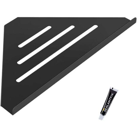 Estante de ducha de esquina negro de 30,5 x 19,4 cm, sin perforaciones, de acero inoxidable 304, para jabón y champú.
