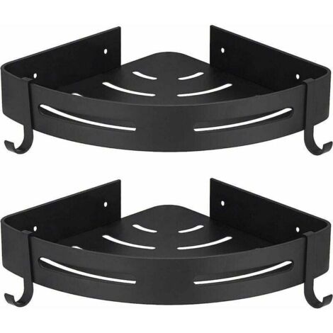Estante de ducha de esquina negro sin taladrar, almacenamiento para ducha de baño, accesorio de baño, soporte para jabón de ducha, aluminio antioxidante, juego de 2 con ganchos