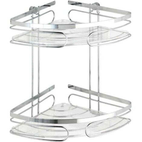 Estante de ducha de esquina premium para pared con 2 cestas, herrajes de montaje en pared incluidos (tornillos y tacos), acero inoxidable, 26,5 x 27,5 x 19 cm, plata brillante