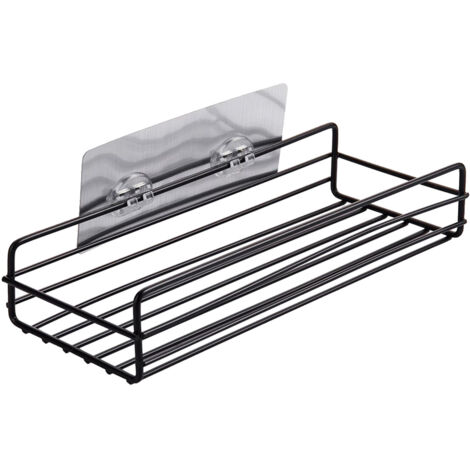Estante de ducha de hierro negro para montaje en pared, no requiere perforación, soporte flotante para inodoro para el baño, organizador minimalista con adhesivo invisible