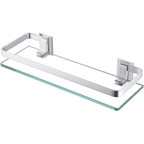 Estante de ducha de vidrio de 28,5 x 12 x 4,2 cm, estante de almacenamiento de pared para ducha, rectangular, de vidrio templado, acabado cepillado.