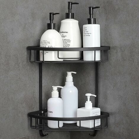 Estante de ducha sin taladrar, autoadhesivo, esquina de ducha, accesorios  de baño, 2 niveles, negro