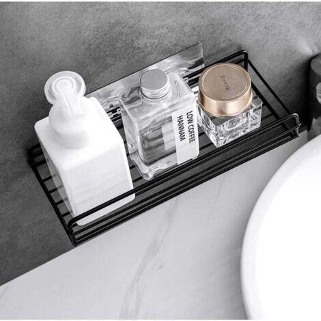 Estante de ducha sin taladrar, estante de ducha para baño y cocina, soporte para champú, puerta de armario de especias, estante de especias de metal, estante de especias de pared para la cocina (negro