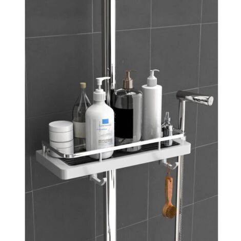 Estante de ducha sin taladrar, jabonera, soporte para ducha para almacenamiento y organización, barras de ducha de 20 mm a 25 mm, blanco