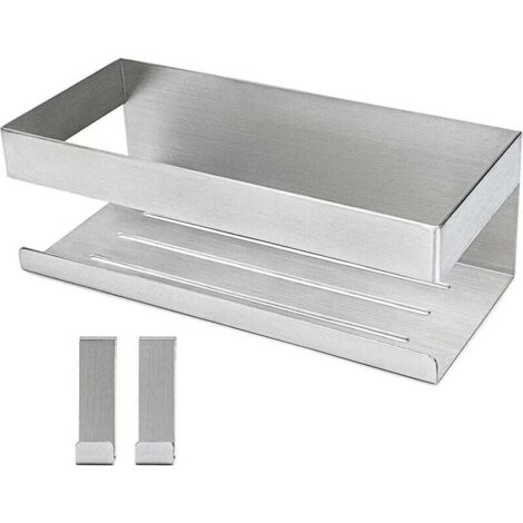 Estante de ducha y soporte de almacenamiento para baño sin taladrar Cesta de ducha autoadhesiva sin taladrar Soporte de baño de acero inoxidable con 2 ganchos