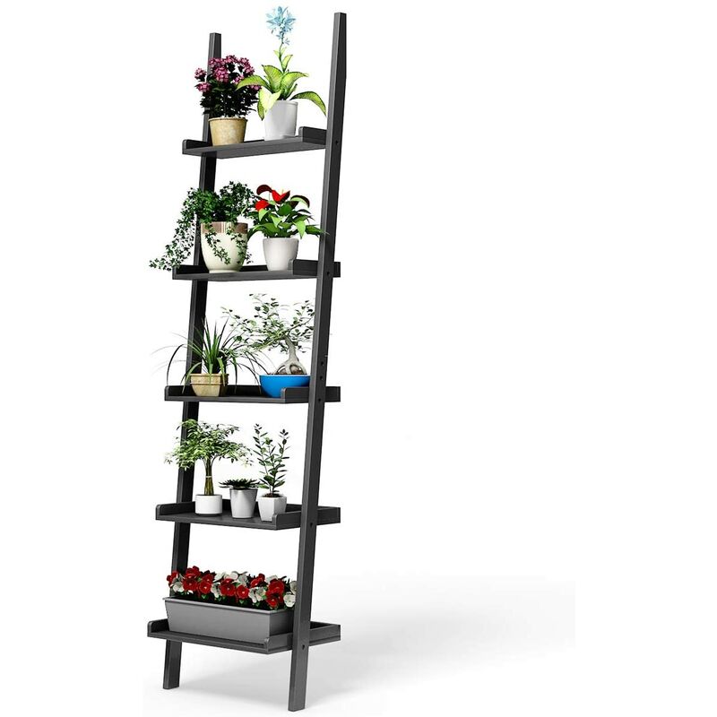 

Estante de Escalera con 5 Capas Madera Estante de Pared para Planta Flores Librería Negro