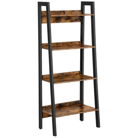 Estante de escalera de 4 niveles, estantería de almacenamiento para sala de estar, oficina, dormitorio, cocina, marco de metal, fácil de montar, estilo industrial, marrón rústico y negro 120002824
