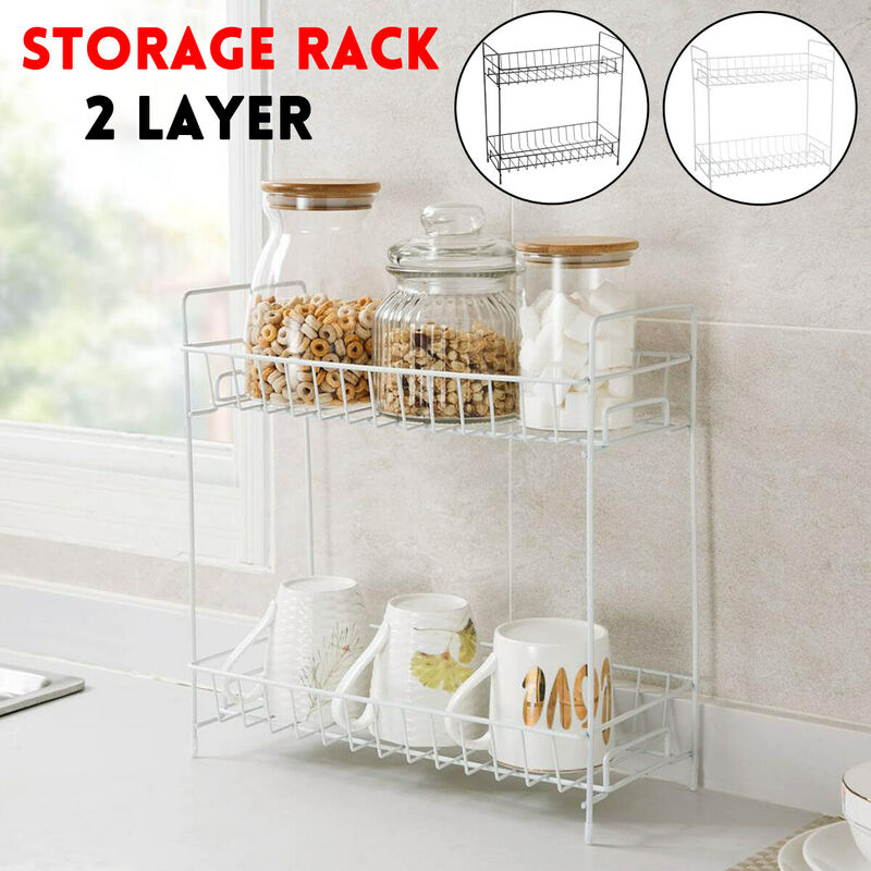 

Estante de especias de hierro de 2 niveles, estante para ollas de baño, estante de almacenamiento, organizador de cocina (blanco, 2 capas)