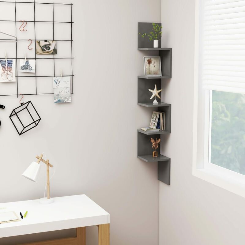 

Estante de esquina de pared aglomerado gris 20x20x127,5 cm