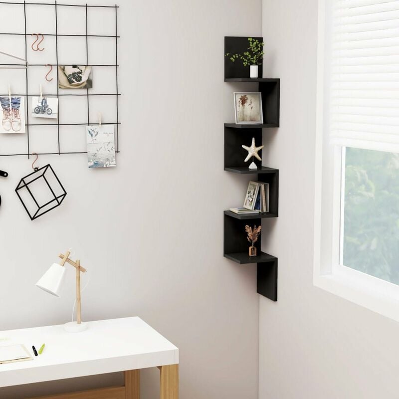 

Estante de esquina de pared aglomerado negro 20x20x127,5 cm