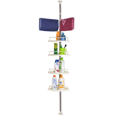 Estante de esquina, estante de ducha telescópico, acero inoxidable, no requiere taladro, ajustable hasta 320 cm, con toallero, estante de ducha telescópico