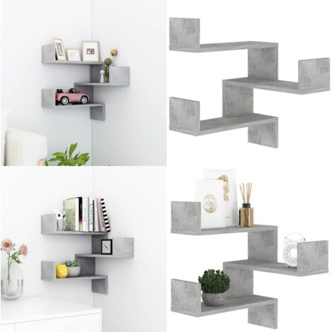 Estante de esquina pared contrachapado gris hormigón 40x40x50cm - Estante de pared - Estante decorativo
