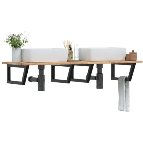 Estante de lavabo de pared acero y madera maciza de acacia