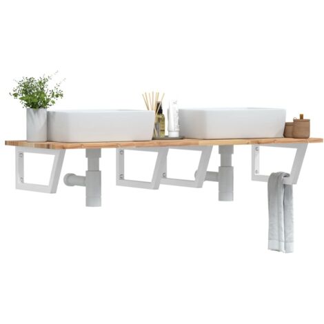 Estante de lavabo de pared acero y madera maciza de acacia