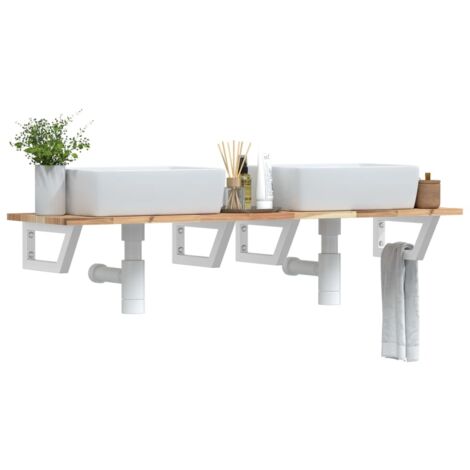 Estante de lavabo de pared acero y madera maciza de acacia