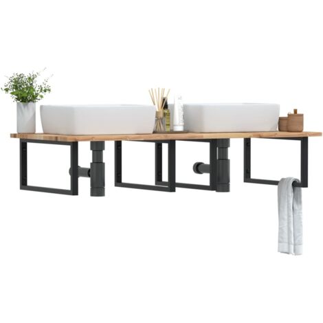 Estante de lavabo de pared acero y madera maciza de acacia