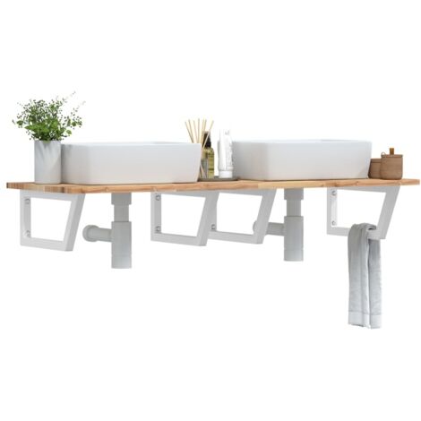 Estante de lavabo de pared acero y madera maciza de acacia