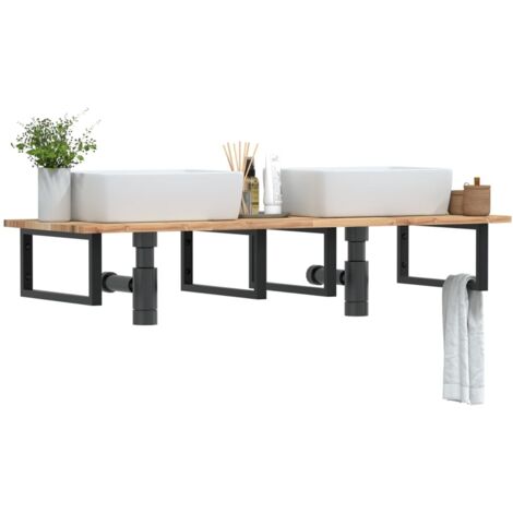 Estante de lavabo de pared acero y madera maciza de acacia