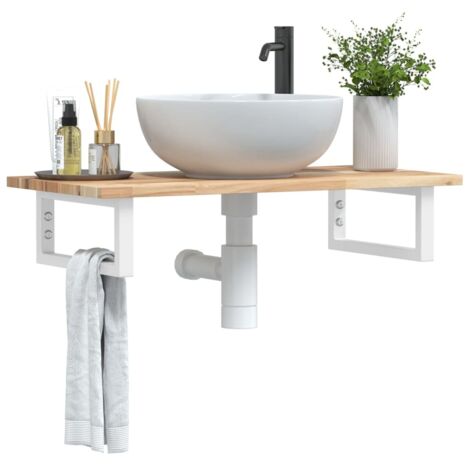 Estante de lavabo de pared acero y madera maciza de acacia