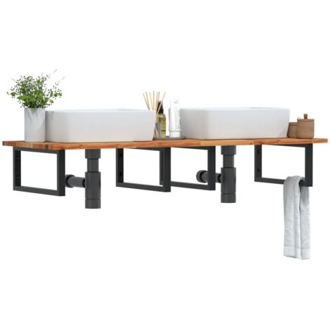 Estante de lavabo de pared acero y madera maciza de acacia