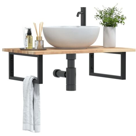 Estante de lavabo de pared acero y madera maciza de acacia